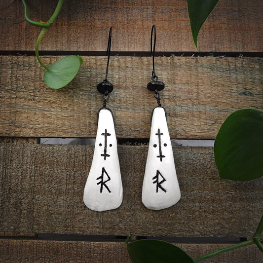 Orka Earrings | Hand-Engraved Bindrunes on Ox Teeth