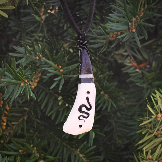 Slither Necklace | Engraved + Painted Ox Tooth