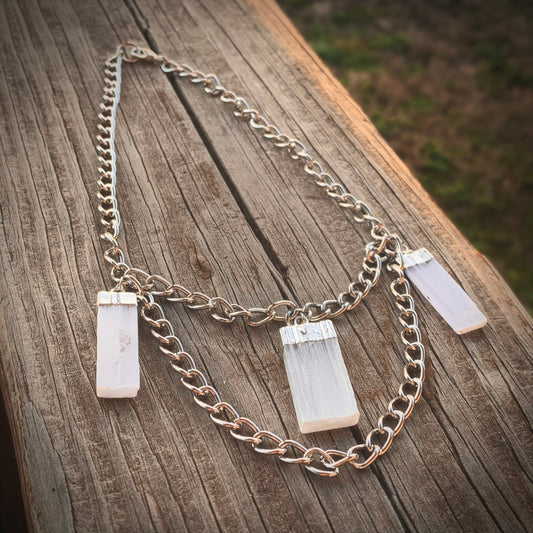 Selene Choker | Selenite + SIlver Chain Necklace