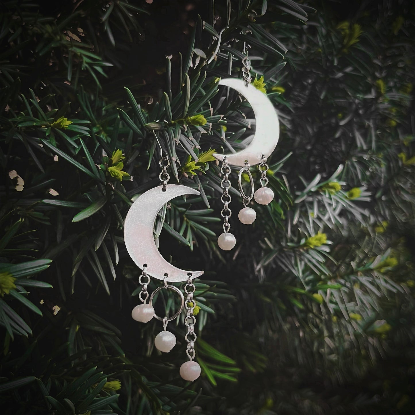 Luna Earrings | Silver Moon + Pearl Earrings