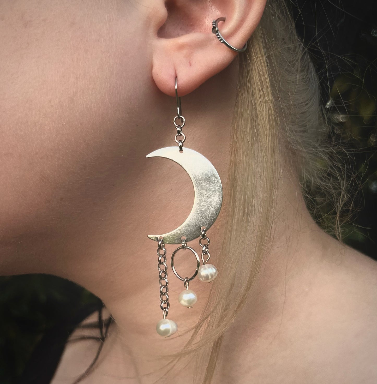 Luna Earrings | Silver Moon + Pearl Earrings