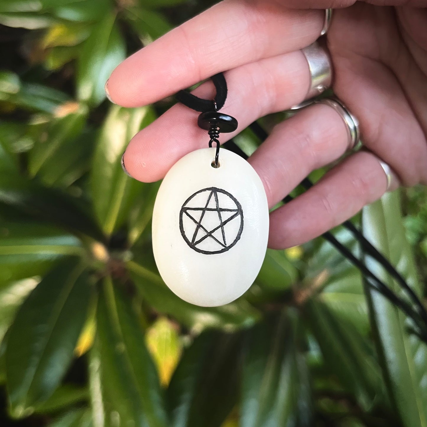 Pentacle Pendant | Hand Engraved Bone Cabochon