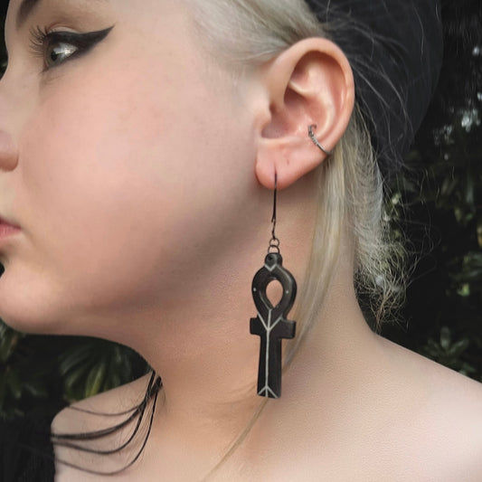 Conviction Earrings | Hand-Engraved Bone Ankhs