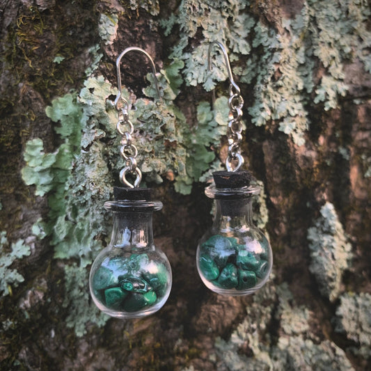 Crystal Potion Earrings | [Malachite • Citrine • Carnelian • Aquamarine] Cork Bottle Earrings